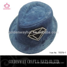 Kind Segeltuch Fedora Jeans Hut mit Diamanten